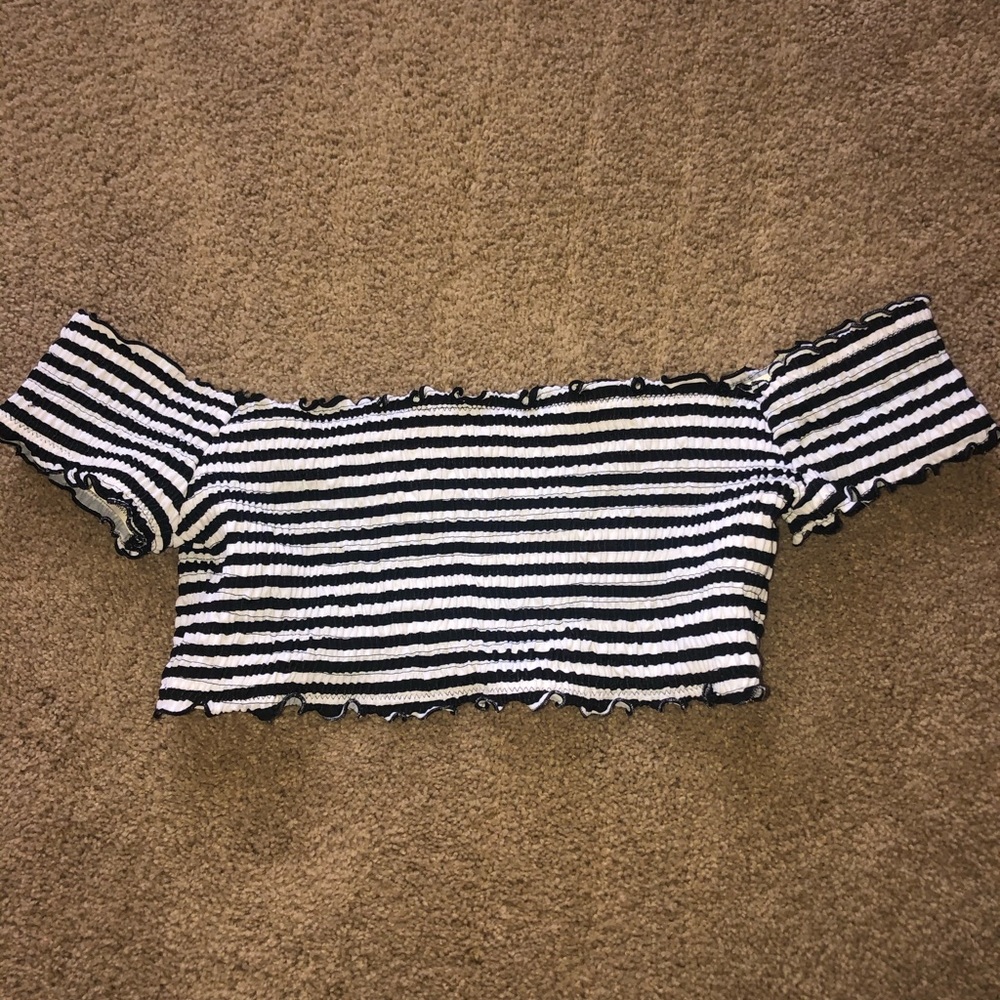 Striped off the shoulder PINK bathing suit top